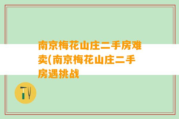 南京梅花山庄二手房难卖(南京梅花山庄二手房遇挑战